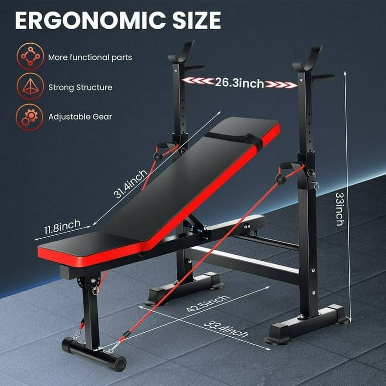 Adjustable Weight Bench Press with Squat Rack Folding Multi-Function Dip  Station for Full Body Workout Home Gym Strength