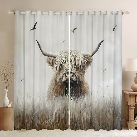 Castle Fairy Highland Bull Black Out Curtains,Western Curtains Pack of 2 (42x63 Each)