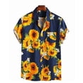 thumbnail image 1 of ALSLIAO - Camiseta hawaiana de manga corta para hombre, estilo retro, con diseño de girasoles, estilo playero, informal, holgada, color azul, talla L, 1 of 8