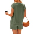 thumbnail image 5 of Women's V Neck Button Two Piece Suit Short Sleeve Loose Fit, 5 of 9