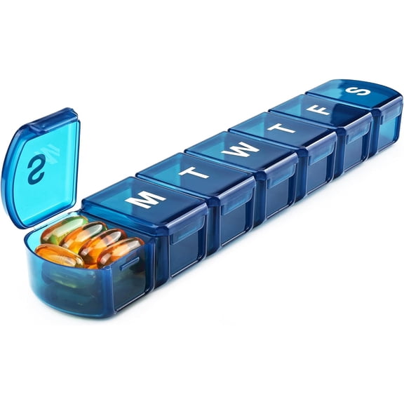 Pill organizer for 7 days a week, giant pill dispenser box for 1 week, once a day, daily medicine container
