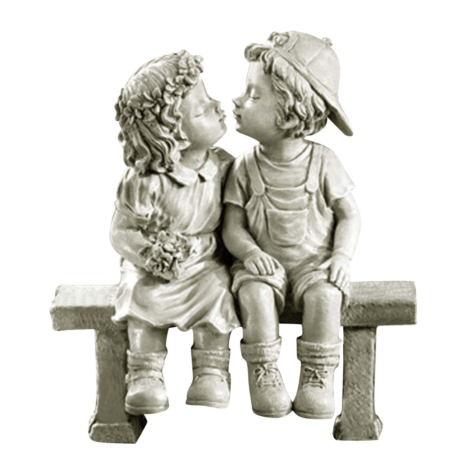Garden Boy and Girl Statue Kissing Kids Sculpture Polyresin Office Decor 