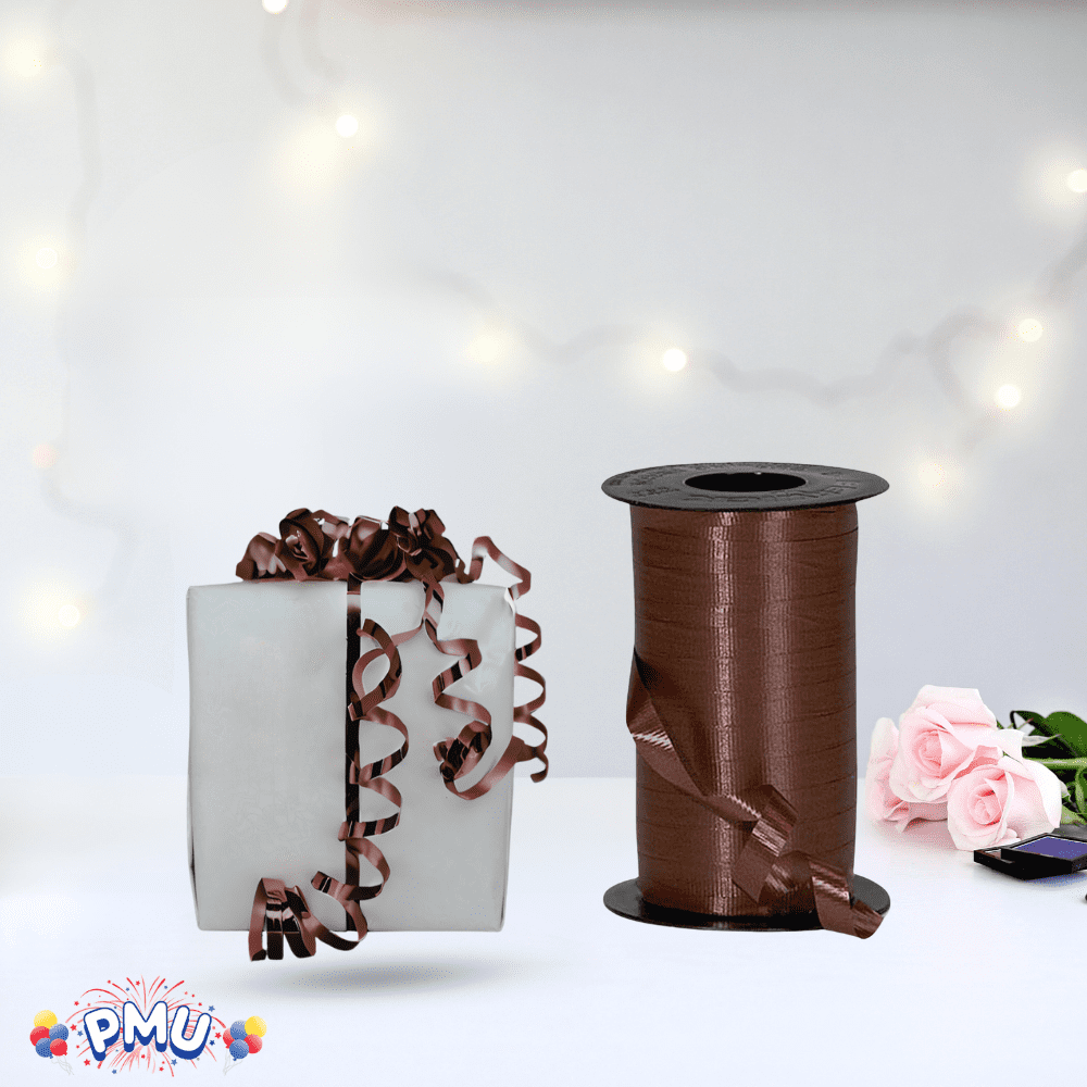 PMU 750 Yards x 3/8in Chocolate Crimped Curling Ribbon String for Gift Wrapping Ribbon Balloon String Birthday Celebration Party Presents Decor, Festival Art Craft Accessories (3-250 Yard Rolls)