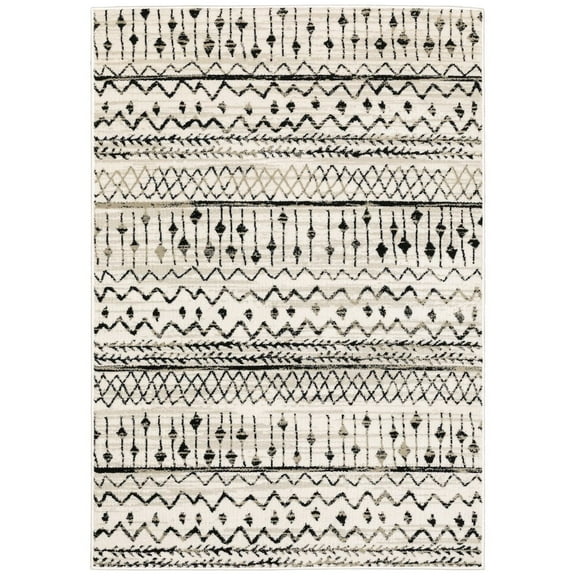 Oriental Weavers Georgia Area Rug - 8826E - 9'10" x 12'10" - in Ivory/ Black - Vintage Bohemian Style, Stain Resistant, Family and Pet Friendly , Family, Dining, Living Room Rug