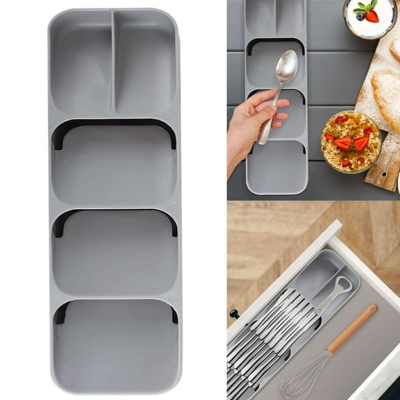 Deago Kitchen Drawer Silverware Organizer Compact Cutlery Storage Tray Holder Space Saving Utensil Flatware Plastic Drawer Organizer