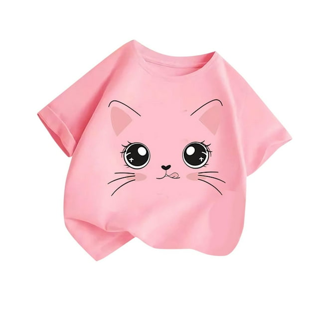 Hauts pour Filles Manches Courtes Animaux T-Shirts Graphiques Été T-Shirts Col Rond Roses 6-8 Ans