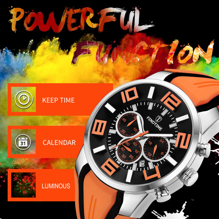 Black Mens Orange Watch | Gifts for Men | Leather Watch | Christmas Gift | Birthday | Father | Mens Watches Unique | Boyfriend | Husband 