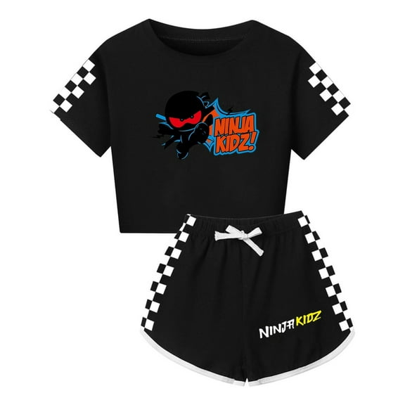 Ninja Kidz Clothing Set for Girls – Kids Crop Top and Shorts with Cool Characters – Summer Sportswear