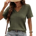 thumbnail image 2 of hlysgo Women's V Neck Tops Short Sleeve Waffle Knit Lace Shirts Summer Casual Loose Basic Tunic Tee Army Green,M, 2 of 6