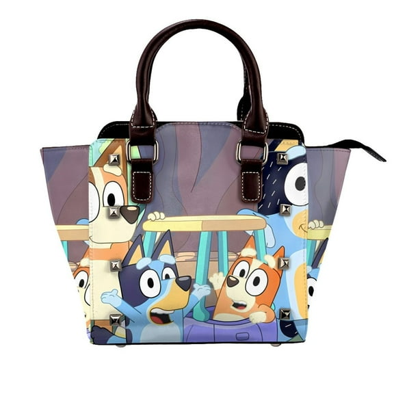 Kowoue Bluey Pattern Leather Rivet Shoulder Bag Rivet Studded Detail Hobo Handle Handbag Twist Lock Flap Shoulder Bag