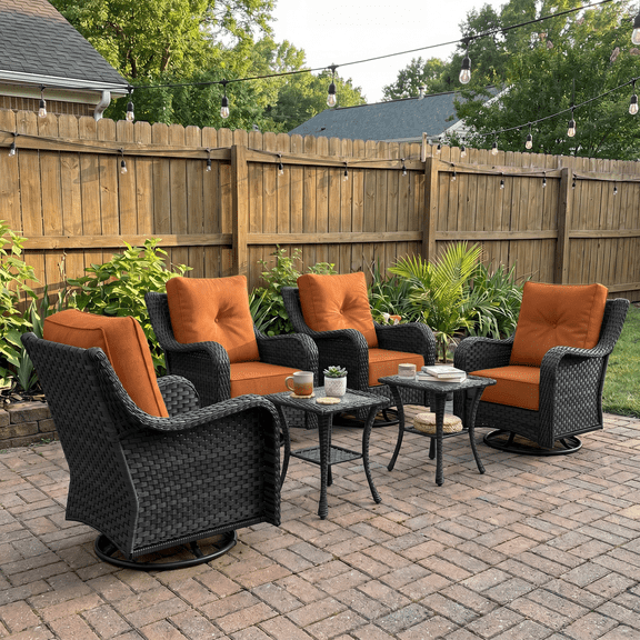 LayinSun 6 Pieces Patio Furniture Sets, Outdoor Wicker Conversation Set with Swivel Chairs and 6" Thick Cushion for Deck Garden Backyard