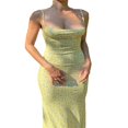 thumbnail image 3 of Robes Maxi à Bretelles Spaghetti pour Femmes, Robe Longue Moulante à Découpes, Sans Manches, Dos Nu, Coupe Ajustée, Fendue, Robe Maxi Jaune G, 3 of 7