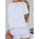 Womens Tie Dye Printed Ruffle Short Lounge Set Short Sleeve Tops and Shorts 2 Piece Pajamas Set Sleepwear - Pink – image 4 sur 4
