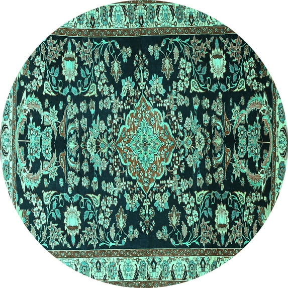 Ahgly Company Machine Washable Indoor Round Animal Turquoise Blue Traditional Area Rugs, 4' Round