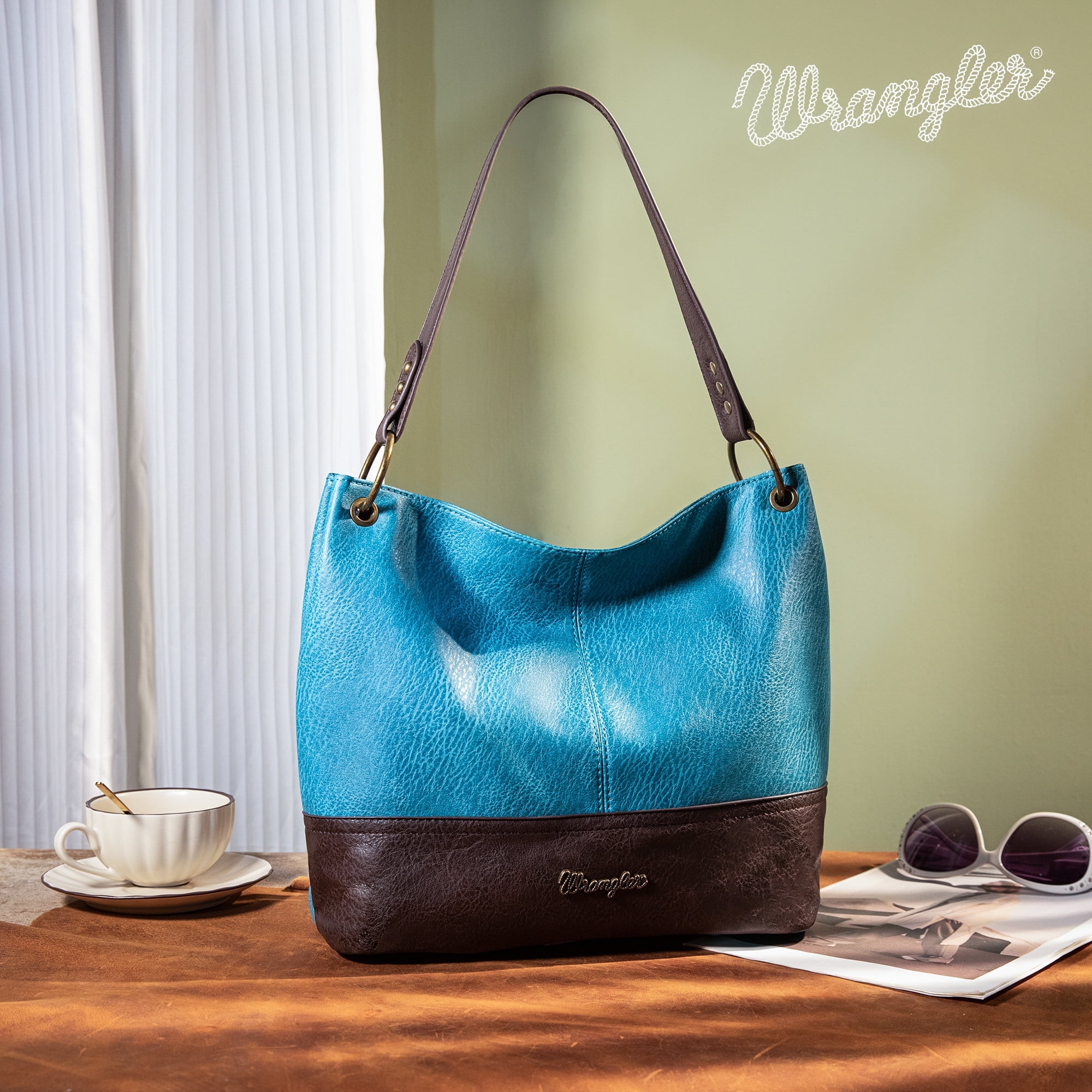 Wrangler Hobo Bags for Women Vegan Leather Top Handle Shoulder Purses and Handbags, Grey