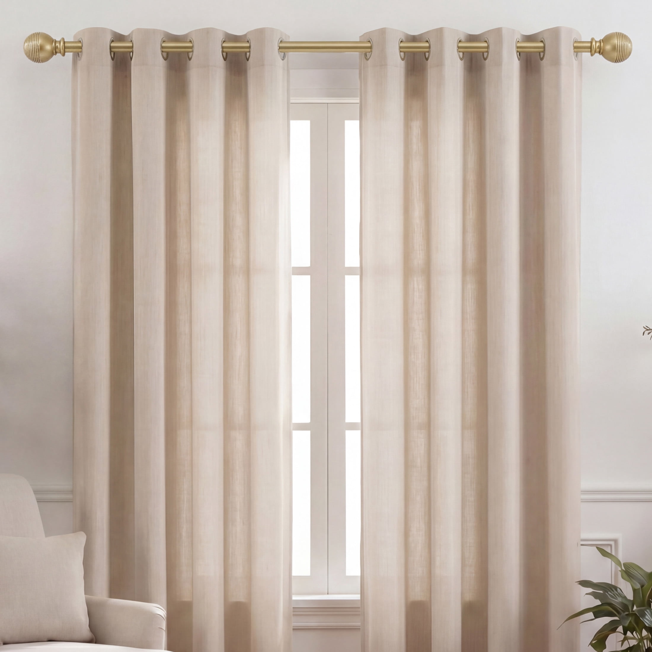 Brookstone Square 3/4 in Adjustable Double Curtain Rod Set with Finials 48" - 84" Gold