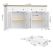 Homfa Farmhouse Kitchen Sideboard, 4-Doors 2-Drawers Wood Buffet Cabinet with Adjustable Shelves, White