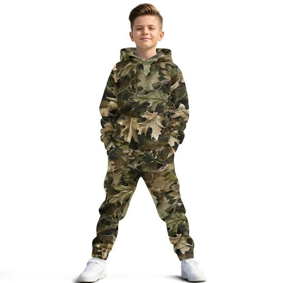 Uorisanigo Girls Boys Clothes Long Sleeve Camo Hunting Forest Hooded Pullover Oversized Hoodie Sweatshirt   Cargo Jogger Pants 2pcs Fall Winter Outfits for Kids