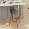 thumbnail image 3 of Emma + Oliver Set of Two Gray Faux Leather Upholstered 30" Bar Height Mid-Back Stools with Nailhead Accent Trim & Walnut Finished Wood Frames, 3 of 13
