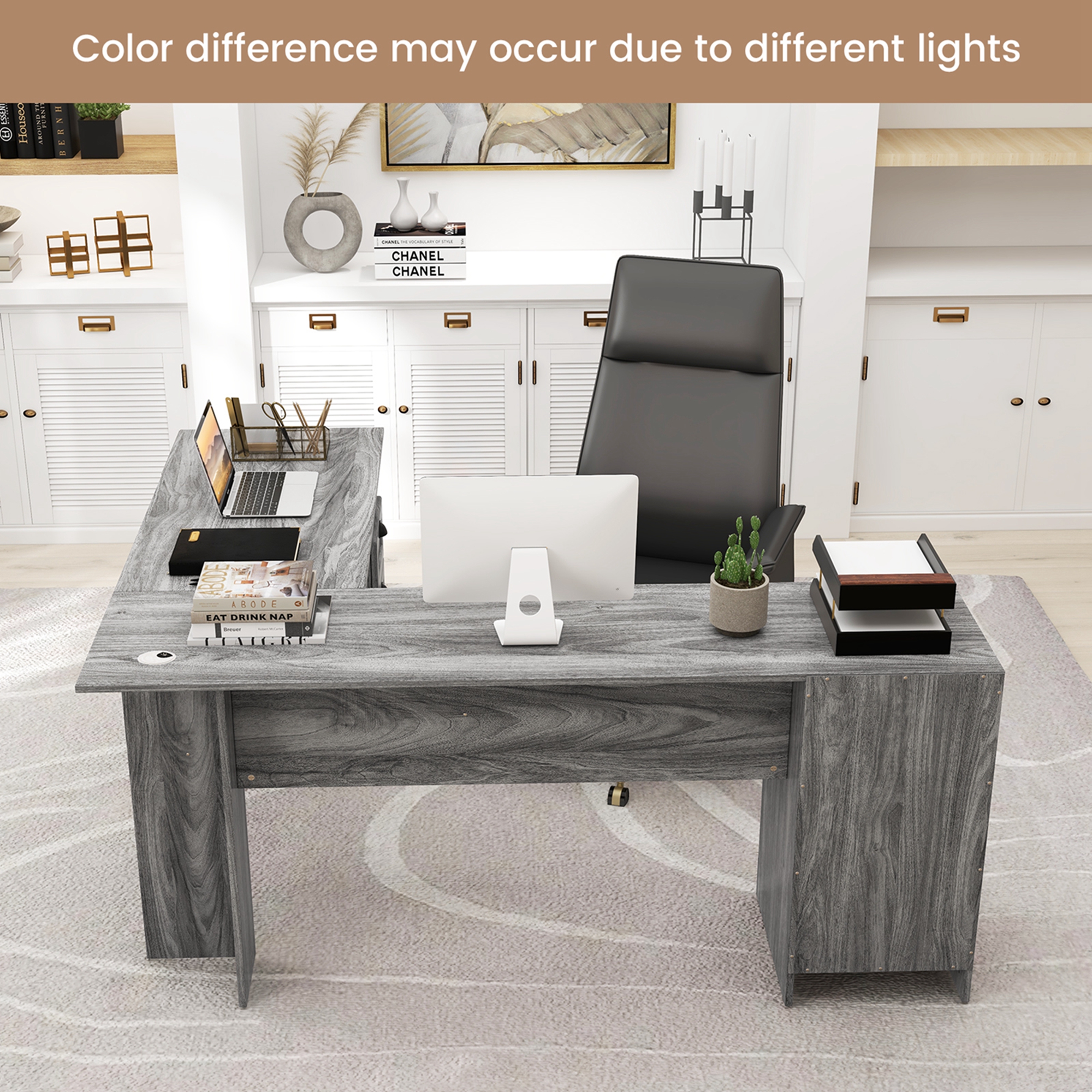 Costway Small Space Work Wood L-Shaped Corner Computer Desk with