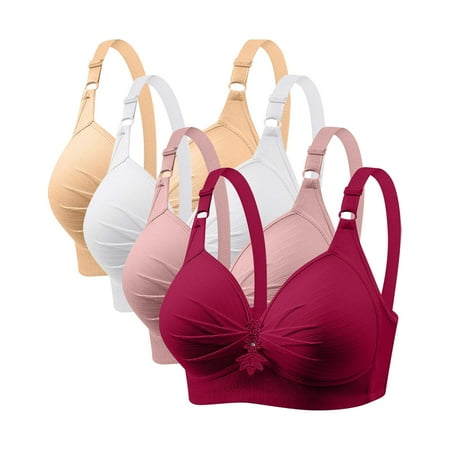 GERsome Pack of 4 Assorted Color Comfortable Full Coverage Bra for Women Wireless Bras with Soft Support Plus Size Everyday Bras 4PC#Pink/Beige/Wine/White XL