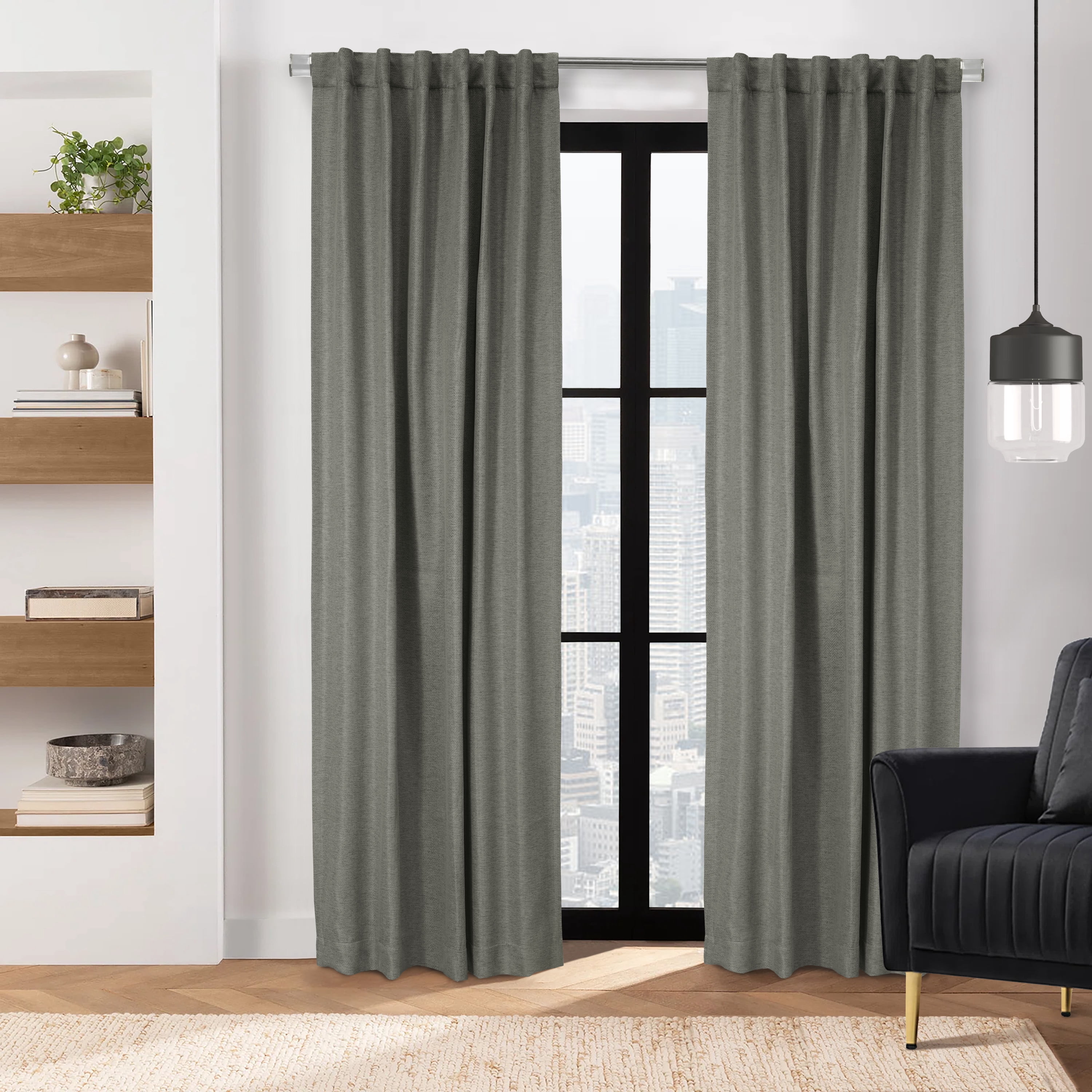 Girona Room Darkening Dual Header Curtain Panel 52" x 84" in Charcoal