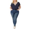 thumbnail image 2 of Agnes Orinda Plus?Size Summer?T-Shirts For?Women Casual Lace V Neck Short Sleeve Tunics Basic Tops Blouses 2X Navy Blue, 2 of 5