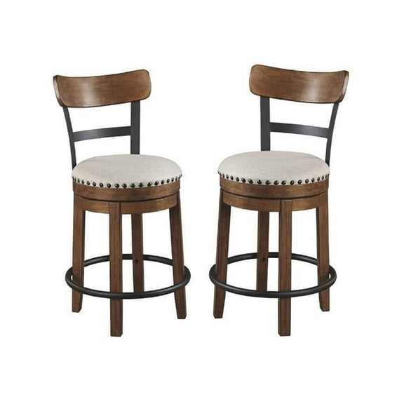 Home Square 2 Piece Swivel Upholstered Polyester Counter Stool Set in Brown
