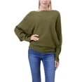 thumbnail image 2 of Women'S Solid Color Oversized Batwing Sleeve Boat Neck Long Sleeve Knit Sweater Loose Pullover Green One size, 2 of 9