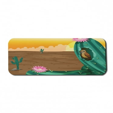 Colorful Computer Mouse Pad, Desert Landscape Illustration with a Big Saguaro Cactus and a Bird Barren Nature, Rectangle Non-Slip Rubber Mousepad Large, 31" x 12", Multicolor, by Ambesonne