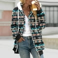 thumbnail image 2 of Fluffy Fleece Winter Coats For Womens Zip Up Sherpa Jacket Color Block Hooded Sweatshirt Long Sleeve Outerwear Coat, 2 of 7