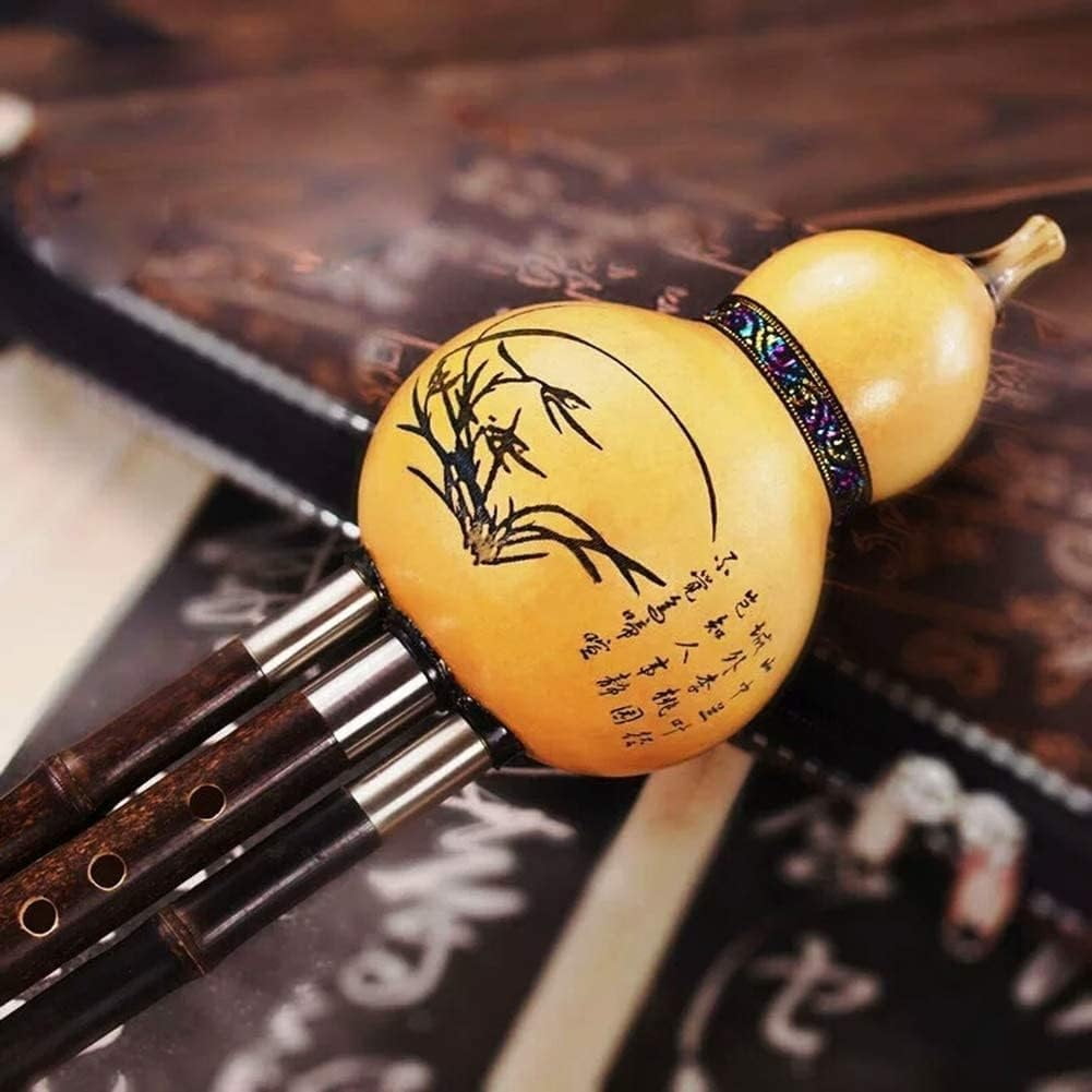Chinese Handmade Black Hulusi Gourd Cucurbit Flute Ethnic Musical Instrument Key Of B With Case For Beginner Music Lovers,Black Cucurbit Flute
