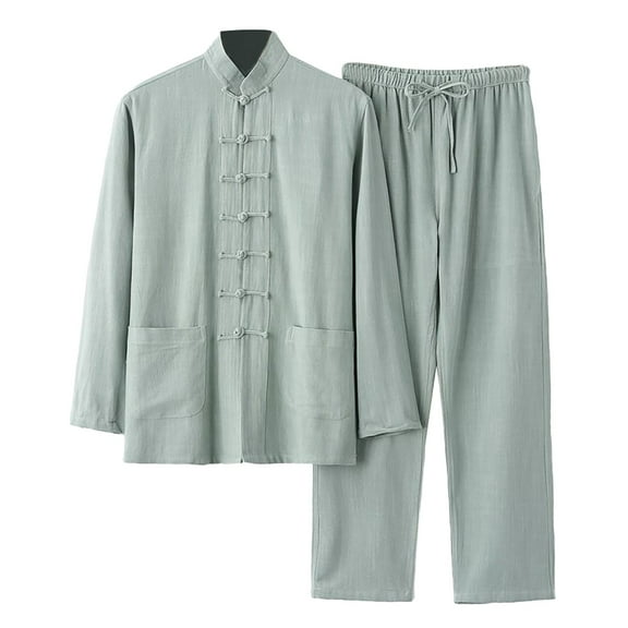 NAFUU Men's 2 Piece Outfit Mens And Linen Set 2 Piece Clothing Shirt Casual Set Long Sleeved Pants Set Trendy Vacation Outfit