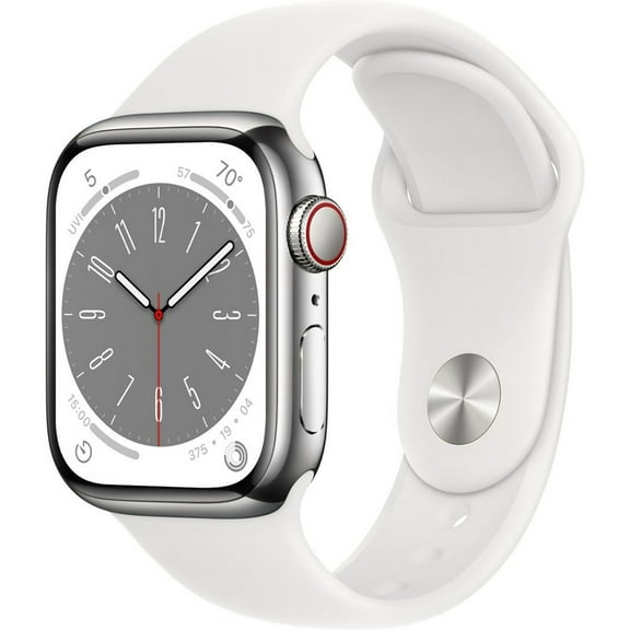 Restored Apple Watch Series 8 GPS Cellular 41mm Silver Stainless Steel Case with White Sport Band - M/L. Fitness Tracker, Blood Oxygen & ECG Apps, Always-On Retina Display (Refurbished)