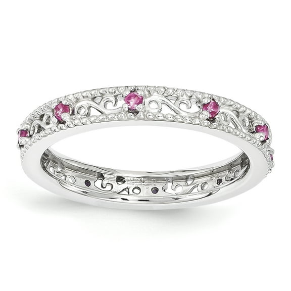 Created Pink Sapphire Sterling Silver Ring
