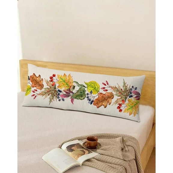 Seasonal Fall Throw Pillow Cover,Maple Leaf Autumn Fruit Rustic Burlap Rectangle Decorative Pillow Case Protector Soft Cushion Cover Lumbar Pillowcase for Couch Sofa Bedroom Car Chair Decor 20x54 In