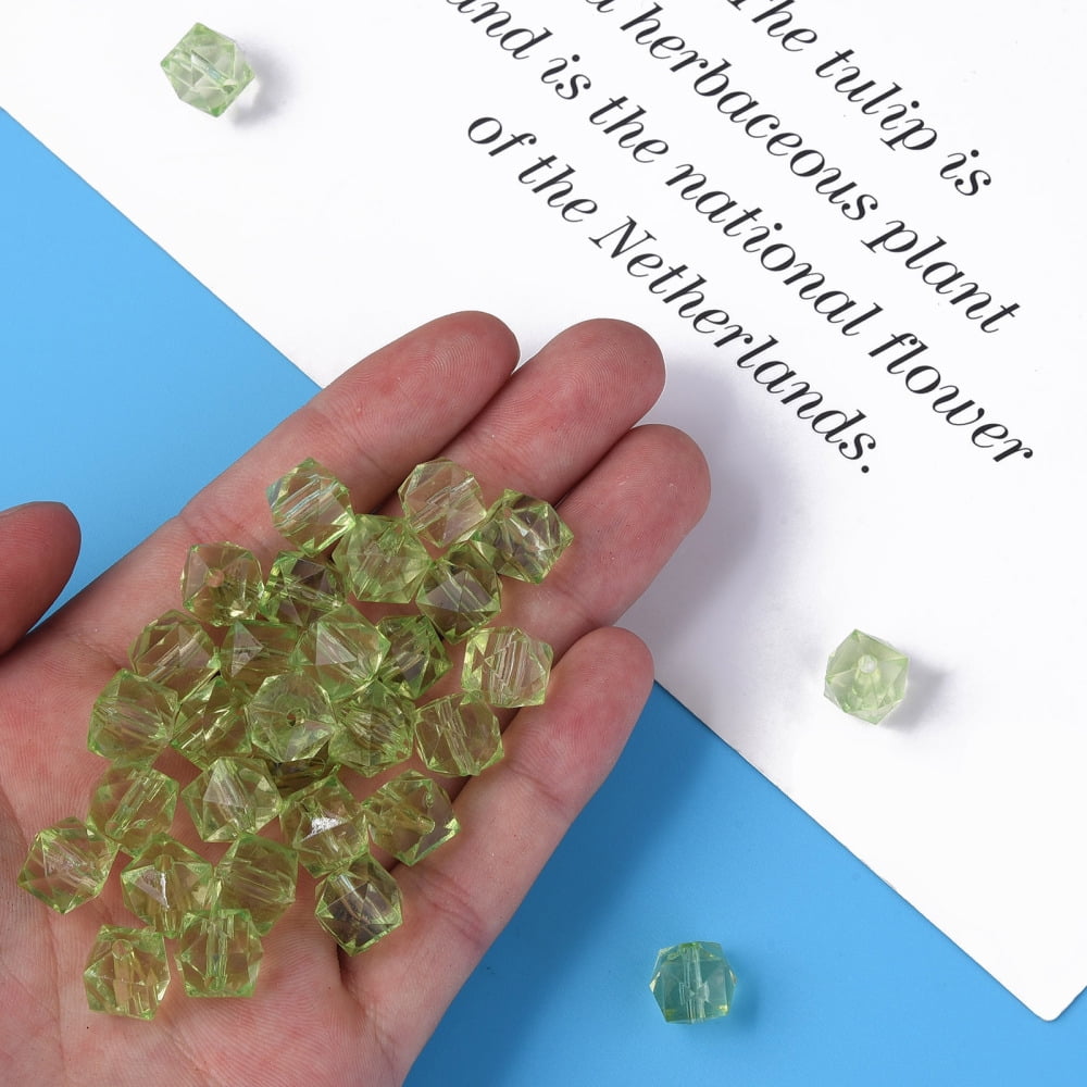 500gs Transparent Acrylic Beads Faceted Cube Light Green 10x11x11mm Hole: 2mm about 670pcs/500g