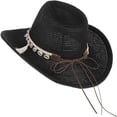 thumbnail image 5 of Women's Linen Sun Hat Wide Brim Panama Fedora Cap for Adults Summer Beach Vacation Cowgirl Hat with Seashell Rope Decor UV Protection Headwear Everyday Casual Apparel Accessory, 5 of 5