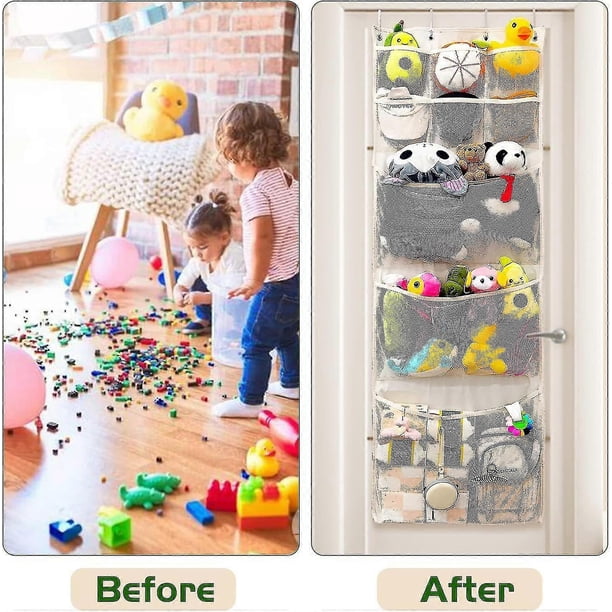 Stuffed Animal Storage Bag Over The Door Stuffed Animals Organizer With 4 Large Pockets Hanging Mesh Bags For Baby Plus-r