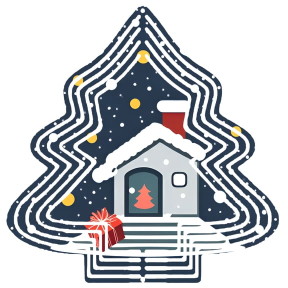 Stylish Metal Hanging Christmas Tree Wind Spinner - Festive Garden Decor with Snowy House Red Chimney & Gift Box Design