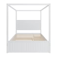 thumbnail image 4 of Euroco Wood Queen Size Canopy Bed with Four Polster, Platform Bed Frame with Trundle and Drawers, White, 4 of 7