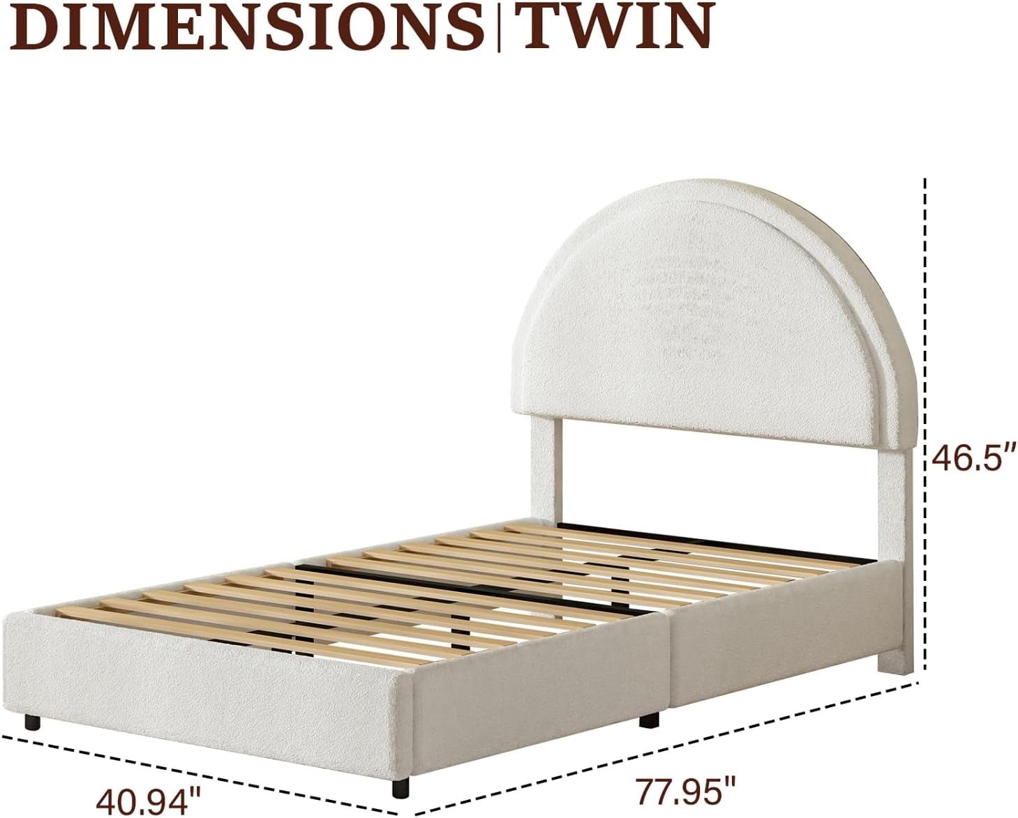 4 EVER WINNER Twin Size Bed Frame, Boucle Upholstered Bed Frame with Headboard, White Twin Bed Frame, White