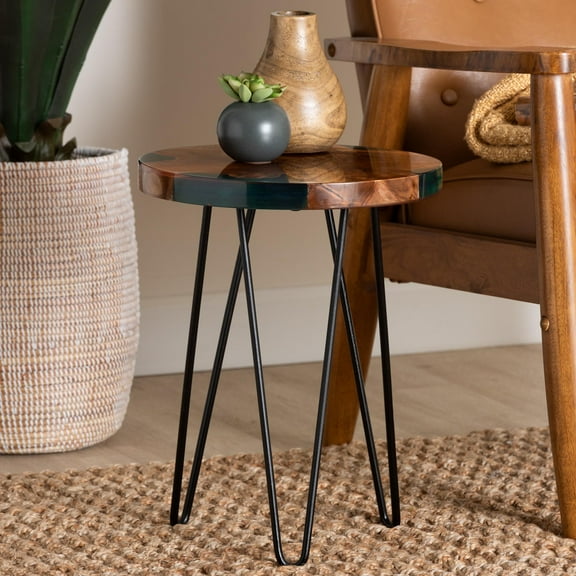 bali & pari Anan Contemporary End Table, Round, Natural Brown