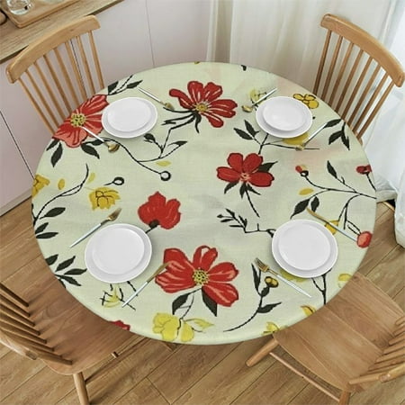 

SHERONV Flower Pattern Round Table Cover Stain Resistant Washable for Indoor Outdoor Kitchen Dining Wedding Parties 100% Polyester Fiber 54-58