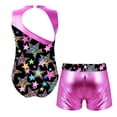 thumbnail image 4 of Trajes de baile de Ballet para niñas, Biketards con cuello redondo, estampado calado, Mallas de gimnasia, mono ajustado con pantalones cortos, 4 of 5