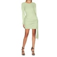 thumbnail image 1 of cfhntfmh Robes à Manches Longues pour Femmes Robe Mini Élégante Col Rond Automne Extensible Côté Cordon de Serrage Robe T-Shirts Moulante, 1 of 5