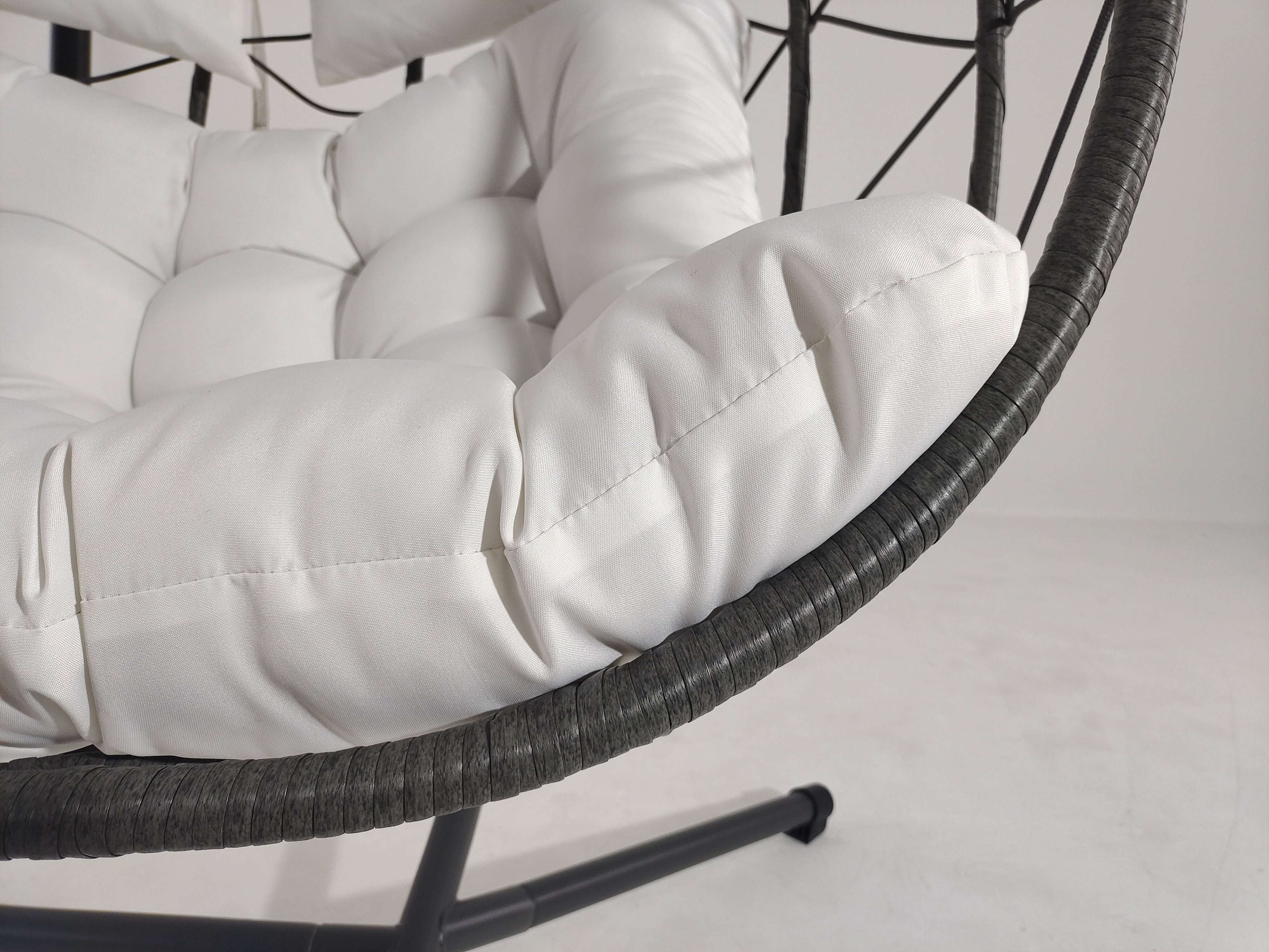 2 Persons Egg Chair with Stand, Indoor Outdoor Swing Chair Patio Wicker Hanging Egg Chair for Bedroom, Beige