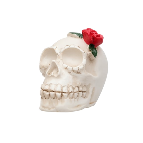 Halloween Skeleton Light White Skull with Red Rose Spooky Home Decor Goth Home Decor Gothic Home Decor Day of The Dead Decorations Vintage Halloween Decor Indoor Outdoor Halloween