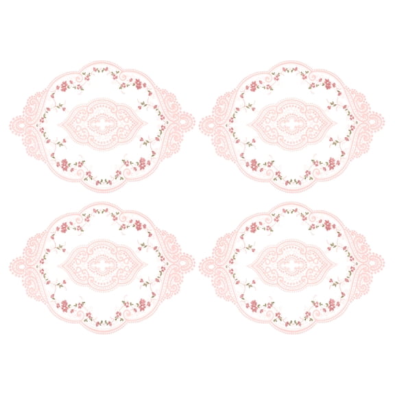 4Pack 12x17-in Retro Lace Placemat Oval French Crochet Doilies Coaster Pink