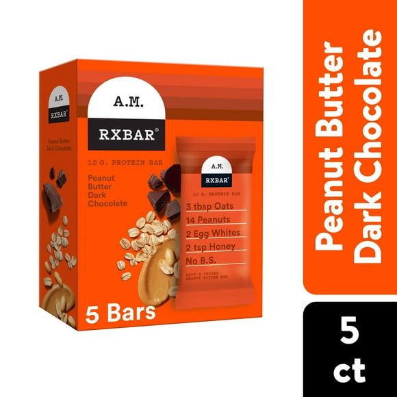RXBAR A.M. Peanut Butter Dark Chocolate Chewy Protein Bars, Gluten-Free, Ready-to-Eat, 9.7 oz, 5 Count